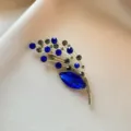 Elegant vintage crystal rhinestone brooch gold tone blue floral jewelry for women suit - 1011#