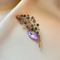 Vintage crystal rhinestone brooch elegant floral pin purple stone suit jacket accessories - 1014#