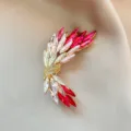 Elegant crystal rhinestone feather brooch, gold-tone alloy gradient pink brooch pin for women jacket. - No. 1019