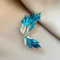 Elegant blue crystal rhinestone wing brooch, vintage sparkling lapel pin for women suit jacket - No. 1020