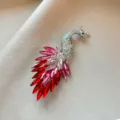 Red crystal peacock brooch elegant rhinestone lapel pin for women suit jacket accessories - 1023#
