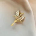 Elegant gold crystal wheat brooch pin for women, vintage rhinestone suit jacket accessory. - No. 1030