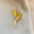Vintage Gold Wheat Ear Brooch Yellow Crystal Rhinestone Elegant Suit Coat Corsage Accessory - 1031#