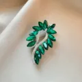 Vintage green crystal rhinestone leaf brooch elegant suit jacket corsage jewelry for women - No. 1038