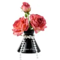 Artificial rose flower bouquet with black ceramic vase and pearls for luxury home decor aroma - Rose Red Rose Ornament