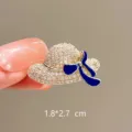 Elegant rhinestone hat brooch with blue enamel bow, chic suit lapel pin for women decoration. - Hat Brooch