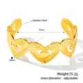 Detailansicht der verstellbaren Edelstahl-Herzmanschette mit Größen- und Gewichtsdaten - Herzwellen Hohl Stil (B348) / Gold