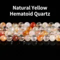 Perle tonde di quarzo ematoide rosso e giallo per accessori di gioielli fai-da-te - Quarzo Ematite Giallo Naturale / 6mm (circa 60 pezzi)