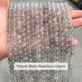 Natural black strawberry quartz stone round loose beads for DIY bracelet jewelry making - 10mm (Approx 37 Pieces) / Natural Black Strawberry Quartz
