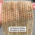 Fili di perline tonde in cristallo fragola dorato naturale per gioielli fai da te - 6mm (circa 60 Perline) / Quarzo Fragola Giallo Naturale 3A
