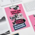 A4 rose mignon chiot collage presse-papiers avec texte anglais, bloc-notes esthétique. - Nouveau Chien Denim