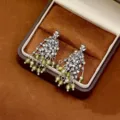 Elegantes pendientes de borla con cuentas verdes y cadenas plateadas en caja de regalo - Plateado Verde