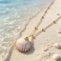 Summer ocean beach style golden shell pendant necklace for women, waterproof stainless steel. - Pearly Shell Pendant (WXL1150)