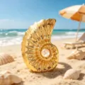 Squisito anello con conchiglia nautilus dorata e perla lucente, ideale per le vacanze estive. - Oro d'imitazione (X2355)