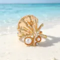 Anello Conchiglia Stella Marina Perla Oro Stile Resort Spiaggia Oceano Lega Moda Variante - Imitazione oro (X2400)