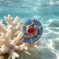 Anello conchiglia ammonite blu in lega con strass stile vacanza al mare colore variante - Imitazione oro blu lago (WR1146)