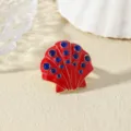 Anello con Conchiglia Smalto Rosso Strass Blu Spiaggia Resort Gioiello Lega Donna - Oro d'imitazione rosso (WR1145)