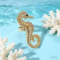 Anello cavalluccio marino strass oro stile resort spiaggia oceano gioiello aperto regolabile - Oro d'imitazione (X2466)