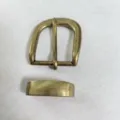 Close-up of vintage bronze alloy belt buckle and loop detail, ideal for leathercraft use. - 28mm / Gold Buckle