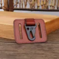 Genuine leather belt loop keychain with black metal carabiner for men daily waist hanging. - Brown