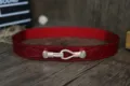 Damen breiter roter elastischer Ledergürtel mit Metallhaken, ideal für Kleider und Mäntel. - Rot