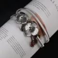 Silver metal spring belt buckle with vintage double flower design, ethnic fashion accessory. - #283 Silver