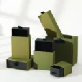 Detail view of minimalist olive green and black drawer jewelry box set with matching gift bag - Drawer Box (Green & Black) / 7.5x7.5x3.5cm
