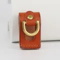 Handmade genuine leather belt loop key holder equipped with brass D-ring and secure metal snap. - Khaki