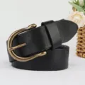 Cintura in vera pelle da uomo con fibbia a ferro di cavallo in metallo retrò elegante. - 105cm / Nero