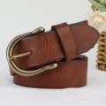 Cintura in vera pelle retro da uomo con fibbia a ferro di cavallo in ottone e dettagli raffinati. - 105cm / Kaki