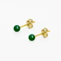 Elegante goldene Ohrstecker mit kleinen bonbonfarbenen grünen runden Perlen für Damen - Dunkelgrün