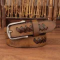Cintura da uomo in vera pelle vintage con elegante design intrecciato e fibbia in metallo. - Kaki / 105cm