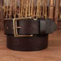 Cintura da uomo in vera pelle vintage con elegante stampa di palme e fibbia in ottone. - Caffè / 105cm