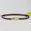 Women genuine leather belt with heart metal buckle versatile stylish brown dress waist band - Coffee
