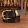 Vintage brown leather belt for women with embossed marine motifs, casual pin buckle waist. - Coffee / 95cm