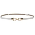 Cintura sottile in pelle bianca da donna, elegante fibbia metallica dorata per abiti. - Bianco