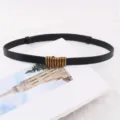 Cintura sottile nera da donna con fibbia retrò in metallo, elegante accessorio casual. - Nero