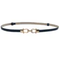 Women's narrow patent leather belt with stylish gold metal buckle for dresses and suits. - Blue
