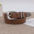 Women brown leather belt with retro silver horseshoe buckle casual jeans waist belt stylish. - Caramel color