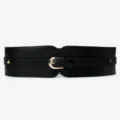Schwarzer breiter Taillengürtel für Damen, eleganter elastischer Gürtel mit Goldschnalle. - Schwarz