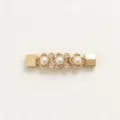 Gold decorative belt buckle with pearls and rhinestones for women clothing accessories. - Gold