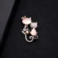 Elegant dual cat brooch with pink opal and sparkling rhinestones, vintage rose gold finish. - Cat and Kitten (#12)