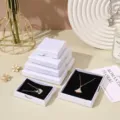 Premium white Laini textured jewelry packaging box set for necklaces and earrings - 5*5*1.5CM / Lenny Texture Ice White