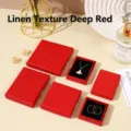 Bright red jewelry gift boxes with linen texture for rings, earrings and necklaces. - 5x5x1.5cm / Linen Texture China Red