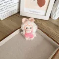 Broche agneau en peluche mignonne pour accessoires de sacs et décoration de vêtements - Style à Ouverture Arrière / Mouton Rose (Nœud Rose)