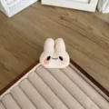 Cream-colored plush rabbit head DIY accessory with cute embroidered facial details - Back Opening Style / Off White