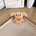 Mignon porte-clés chiot en peluche beige avec bavoir rouge et joues roses décor - Style à Ouverture Arrière / Chameau