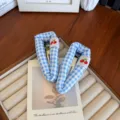 Barrettes à cheveux à carreaux bleus et blancs avec broderie cerise pour filles - Cerise à Carreaux Bleu et Blanc / Bleu