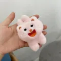 Cute pink plush cat hair clip with funny embroidered facial expression for girls accessory - Light Pink