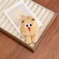 Cute plush cartoon cat hair clip for side bangs in brown soft fabric - Camel